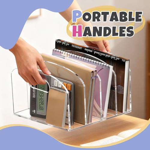 Jumyee Acrylic Desk File Organizer, 4-Section Clear File Folder Organizer for Desk, Vertical File Sorter with Handles, Desktop Organizer for Home, Office, School, Classroom - size: 4 Sections Portable
