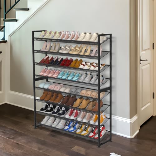 Large Shoe Rack 8 Tier Shoe Organizer, Heavy Duty Metal 4-Tier Stackable Shoe Storage Vertical Shoe Rack for Closet Front Door Entrance, Up to 50 Pairs, 44.8" W x 11.4" D x 56.7" H, Black - color: Black, size: 8 Tier