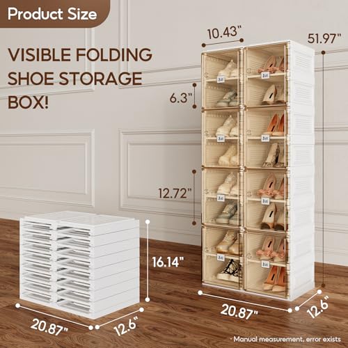 ANTBOX Shoe Organizer Storage Box, Portable Folding Shoe Rack For Closet With Magnetic Clear Door,Large Sneaker Cabinet Bins Sturdy Easy Assembly 8 Layers-16 Grids - size: 8 Layers-16 Grids