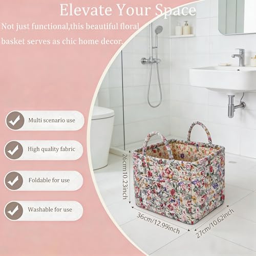 Quilted Laundry Basket with Handles - Multi-Purpose Fabric Storage Basket，Boho Fabric Storage Baskets with Handles for Car, Home & Nursery - Collapsible Square Organizer (multicolor) - color: multicolor