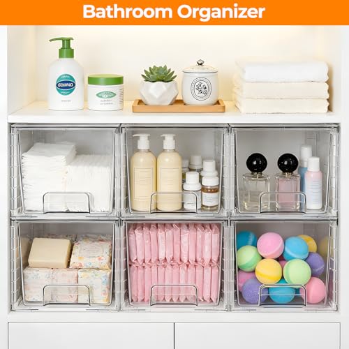 4 Pack Stackable Acrylic Storage Drawers – Clear Plastic Organizer Bins, Easy to Assemble, Suitable for Bathroom, Undersink, Kitchen, Pantry, Makeup, Medicine Organization - size: 4Pack 7"H