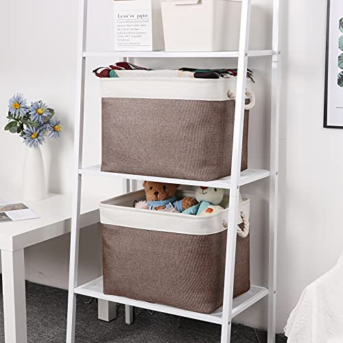 Bidtakay Large Storage Baskets with Handles for Organizing 16" x 11.8" x 11.8" Rustic Shelf Baskets [2-Pack] Foldable Clothes Baskets Fabric Collapsible Bins for Closet (White&Earthy Brown) - color: White&Earthy Brown, size: 2 Pack-L-16x11.8x11.8 In