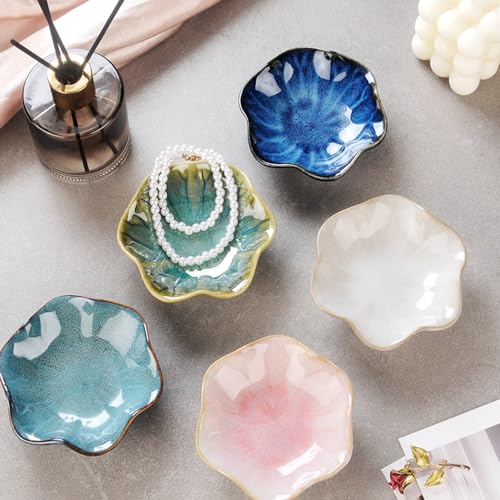 JAMEND CLXP 2PCS Ring Holder Dish, Small Key Bowl, Ceramic Trinket Tray Jewelry Dish Organizing Necklace Earrings for Mom Friend Sister, All Jewelries Are NOT Included. Crystal Green. - color: Crystal Green -2PCS