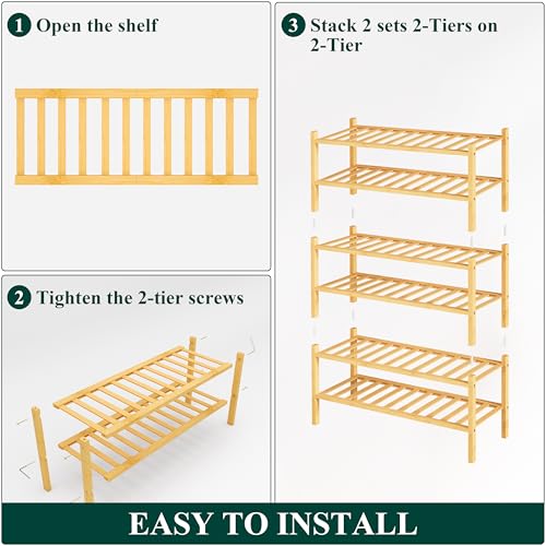 Smiry Shoe Rack, 6 Tier Thick Bamboo Shoe Organizer, Stackable Free Standing Wooden Shoe Storage Shelf for Closet, Entryway, Front Door Entrance, Natural - color: Natural, size: 26.80" Wide - 6 Tier - Thicker