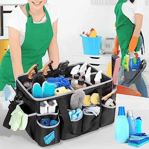 HODRANT Extra-Large Wearable Cleaning Caddy, Organizer Bag for Products, Housekeeper Tote With Pad, Handle & Divider, Car Wash Tools Bag for Detailing Supplies, Gray Edge - color: Black with gray edge