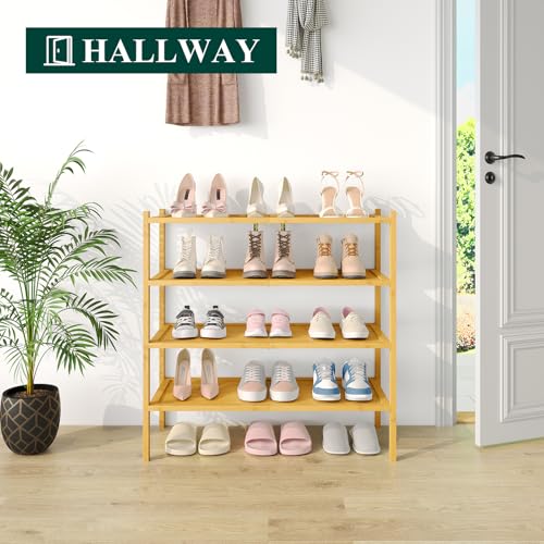 Smiry Bamboo Shoe Rack, 4 Tier Shoe Organizer for Entryway & Closet, Stackable Free Standing Storage Shelf for Shoes, Bags & Plants, Natural - color: Natural, size: 4 Tier-Regular