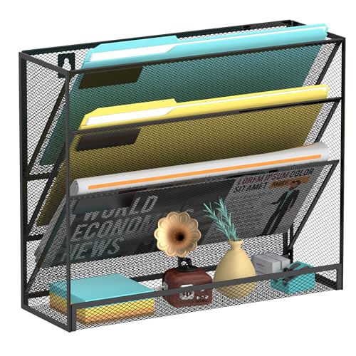 SUPEASY Wall File Organizer Mesh Office Mail Holder, Hanging Wall Organizer Magazine Rack for Office Black, 4 Tier - color: Black, size: 4-Tier