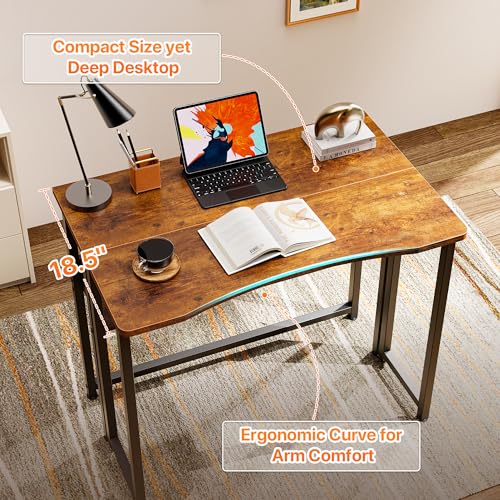 Huuger Folding Desk with Storage Shelf, 31.5 Inch Foldable Computer Table for Small Spaces, Space Saving Sofa Table for Couch, Writing Work Office Computer Desk, Easy to Fold, Rustic Brown - color: Rustic Brown, size: 18.5"D x 31.5"W