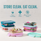 Ello Duraglass 3.4 Cup Meal Prep Sets 10Pc, 5 Pack Set- Glass Food Storage Container with Silicone Boot and Airtight BPA-Free Plastic Lids, Dishwasher, Microwave, and Freezer Safe, Garden Goals - color: Garden Goals with Boot, size: 3.4 Cup