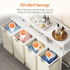 Lifewit Laundry Hamper 4 Section, 168L Pull out Laundry Clothes Basket Organizer with Large Top Shelf and 4 Removable Bags and Handles for Laundry Room Bedroom Bathroom, White with Shelves and Wheels - color: White, style: Laundry hamper with shelves and