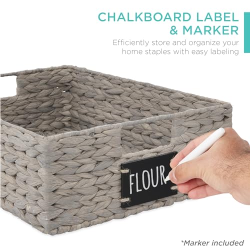 Best Choice Products Set of 4 16x12in Large Water Hyacinth Pantry Baskets, Woven Organizers w/Chalkboard Label, Chalk Marker - Gray - color: Gray, size: 12x16x5in