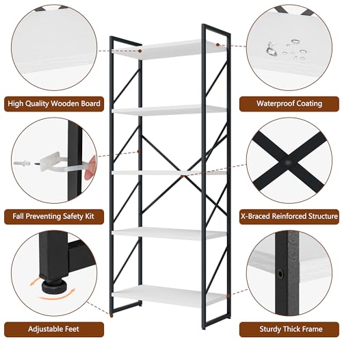 Shintenchi 2-Tier Bookshelf: Tall Industrial Bookcase for Living Room/Home/Office, Modern Book Holder with Storage Rack Shelves - White - color: 2pcs/White