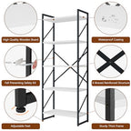 Shintenchi 5 Tiers Bookshelf, Classically Tall Bookcase Shelf,Industrial Book Rack,Modern Book Holder in Bedroom/Living Room/Office, Storage Rack Shelves for Books/Movies,11.8" Dx23.6 Wx62.2 H,White - color: White