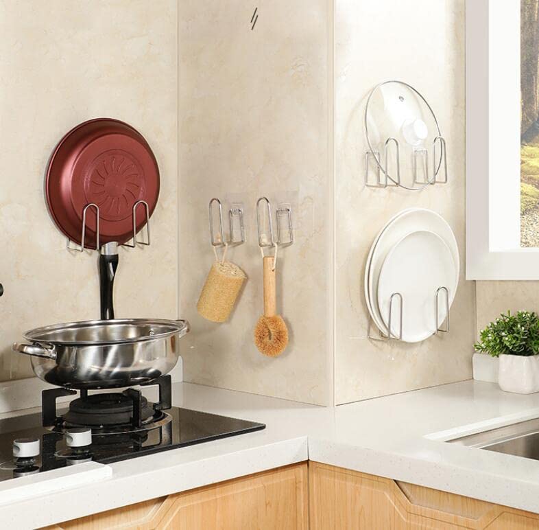 4 Pairs of Pot Lid Organizer, Stainless Steel Wall Mounted Lid Holder,Adjustable Cabinet Door Self Adhesive Pan Lid Organizer Pot Hangers for Kitchen Wall Mount (Silver-1) - color: Silver-1