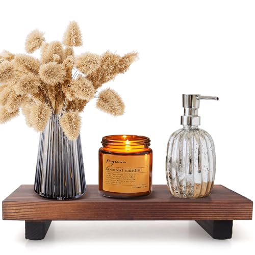Farmhouse Wooden Bathroom Tray Small Kitchen Countertop Trays Decorative Wood Riser Pedestal Stand Dish Soap Dispenser Holder for Kitchen Counter Bathroom Sink Organizer Accessories Decor Vanity Tray - color: Brown, size: 10" x 6" x 1.6"