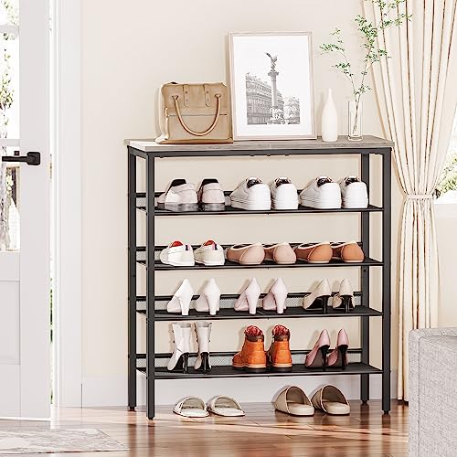 HOOBRO Shoe Rack for Entryway, 5-Tier Shoe Organizer with Adjustable Mesh Shelves, 16-20 Pairs of Shoes, Spacious Floor Mount, Metal, Industrial, Shoe Shelf for Closet, Greige BG12XJ01 - color: Greige + Black, size: 29.5"W x 11.8"D x 31.8"H