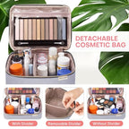 HXLGMD Large Makeup Bag with Mirror Double Layer Travel Make Up Organizer Case, Large Capacity Coemetic with Brush Slot Divider, Travel Toiletry Bag for Women (Grey) - color: Grey