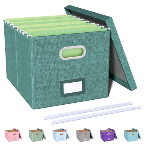 Oterri File Organizer with Lid, File Box, File Cabinet for Letter File Folder Storage, Hanging File Organizer for Office/Decor/Home,Document Organizer, 1 Pack,Forest-Green-Box Only - color: Forest-green, size: 1 pack