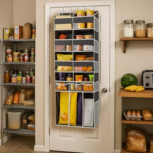 Extra Large Over The Door Organizer with Clear Pockets - 8 Compartments & XL Bottom Storage, Heavy-Duty Hanging Organizer for Bathroom, Bedroom, Closet (57 Inch Height). - color: Dark Grey