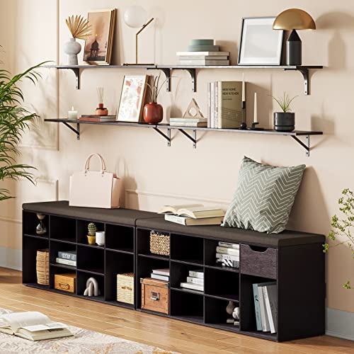 DINZI LVJ Long Wall Shelves, 39.4Inch Wall Mounted Shelves Set of 2, Extra Large Wall Storage Ledges with Sturdy Metal Brackets for Living Room, Bathroom, Bedroom, Kitchen, Espresso - color: Espresso, size: 39.4 Inch