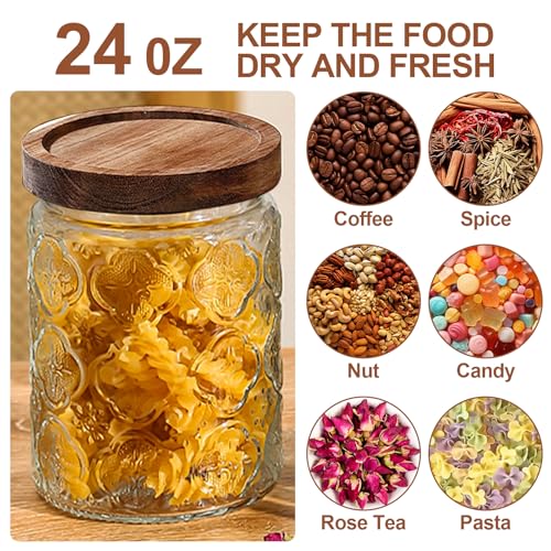 2-Pack 24 OZ Vintage Glass Jar with Lid, Airtight Food Storage Canisters with Bamboo for Kitchen Counter Pantry, Ideal for Coffee, Candy, Tea, Oats, Sugar, Cookies Decorative Jars - color: 24oz-Sunflower+Begonia