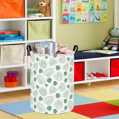 QUEENLALA Large Storage Basket,Laundry Hamper/Bathroom/Home Decor/Collapsible Round Storage Bin,Boys and Girls Hamper/Boxes/Clothing(Round-Green Leaf) - color: Round-Green Leaf