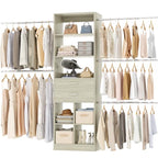 Besiost Closet System, 4-8 FT Closet Organizer Tower with 2 Wooden Drawers and Shelves, Can Fit 60 to 96 inch Walk-in Closet System with 5 Hang Rods, Built-in, Greige Oak - color: Greige Oak