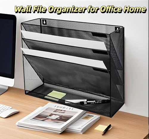 4 Tier Wall File Organizer, A3 Office Hanging Magazine Holder, Desktop Vertical Mail Paper Folder Holder Rack, Home Office Organization and Storage, Black (A3,4 Tier,Black) - color: A3,4 Tier,black