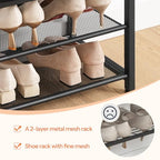 HOOBRO Small Shoe Bench, 3-Tier Shoe Rack, Shoe Storage Bench with PU Seat Cushion, Entryway Shoe Rack Bench with Metal Mesh Shelves, Freestanding Shoe Organizer for Hallway, Brown CB33HX01 - color: Brown + Black