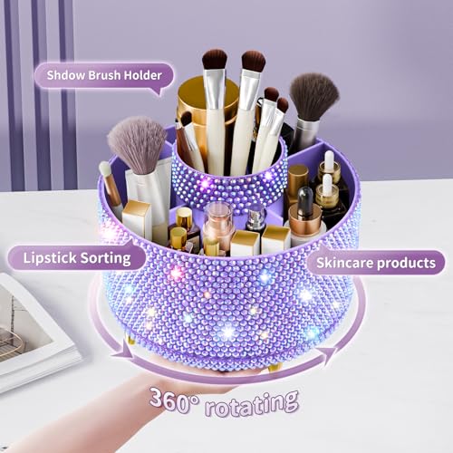 fanado Bling 360° Rotate Makeup Brush Holder Organizer, Makeup Organizers Countertop, Makeup organization and Skincare Storage for Vanity, Gift for Women Girls (Bling dz-Purple) - color: Bling dz-Purple