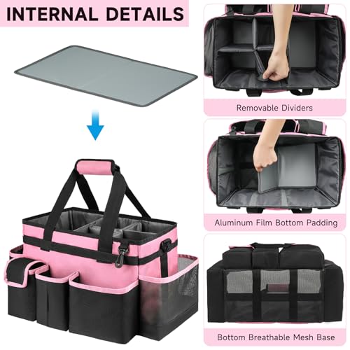 Cleaning Caddy,Large Cleaning Bags for Housekeepers,Cleaning Supplies Organizer with Handle,Pink - color: Pink, size: Large