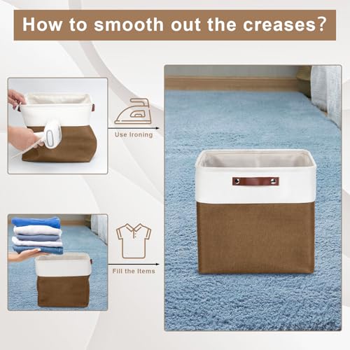 Bagnizer 13x13 Cube Storage Bins, Collapsible Fabric Storage Box, 4 Pack Closet Baskets with Handles for Organizing, Shelf, Toys, Clothes, Home, Office, Nursery (Brown&White) - color: Brown / Off-White, size: Cube - 13"x13"x13"