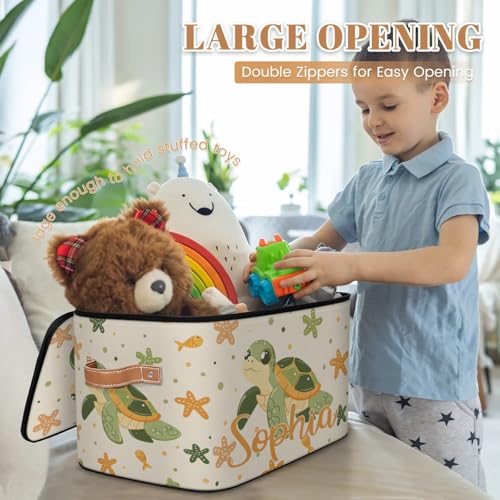 Custom Storage Basket with Name, Personalized Storage Bins with Zipper Lid, Foldable Fabric Storage Box Large capacity with Handle Starfish Turtle - color: Option 26