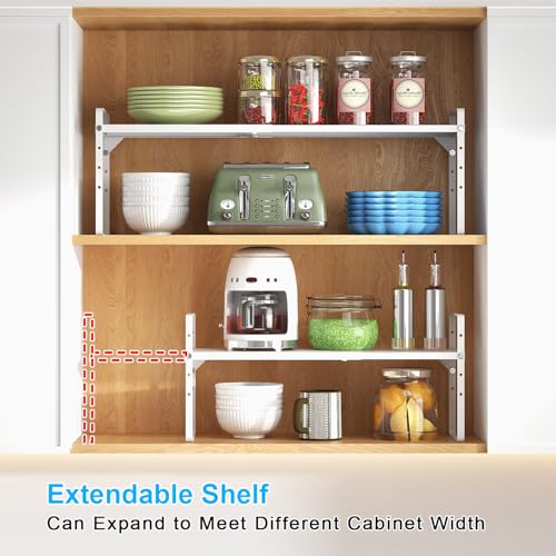 15.5 to 25.5 Inch Kitchen Cabinet Shelf Organizers, Adjustable Kitchen Counter Shelf Organizer, Set of 3 Expandable Countertop Storage Shelves, Stackable Design, 30LBS Heavy Duty, Space Saver - color: White, size: 3 Pack:15.5"-25.5"Long