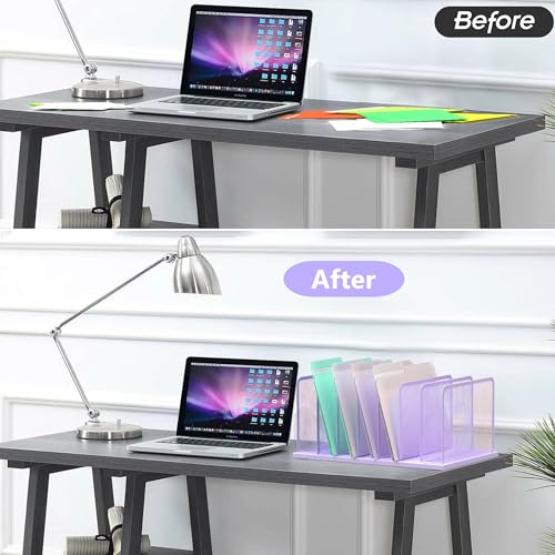 Kuntine.B Desk File Organizer Upright Mesh Desktop Organizer File Sorter Office Organization File Holder for Home, Office & Classroom (Purple, 1 Pack 7-Section) - color: Purple, size: 1 Pack 7-Section