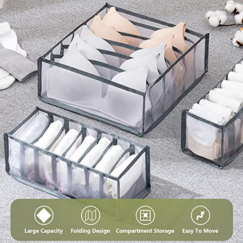 TOOVREN Bra Drawer Organizers, Underwear Wardrobe Organizers Divider, Lingerie Storage Bins, Closet Organizers and Storage Boxes, Foldable Closet Storage Box for Underwear Bra Socks (6 Grids,2 Pack) - color: 2PCS(Bra Grids,Gray)