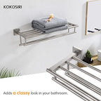 KOKOSIRI 24 Inch Towel Shelf with Double Towel Bars Bathroom Towel Rack Towel Holder Wall Mounted SUS 304 Stainless Steel, Brushed Nickel, B6005BR-L24 - color: Brushed Steel, size: 24 Inch