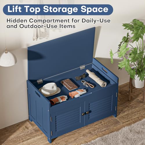 WARMHONIU Shoe Storage Bench with Lift Top Storage, Entryway Bench with Cushioned Seat, Adjustable Shelf, 2 Tier Shoe Rack with Doors for Entryway, Bedroom, Hallway, Mudroom, Blue - color: Blue, style: Lift Top Storage
