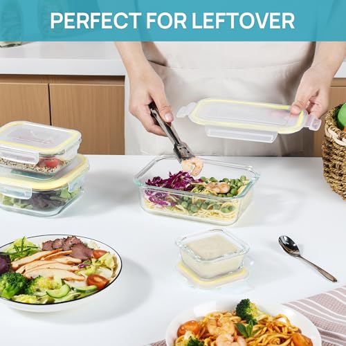 Vtopmart 8 Pack Glass Food Storage Containers with Airtight Lids, Glass Meal Prep Containers, Lunch Office Meal for Microwave, Oven, Freezer and Dishwasher, BPA Free - color: Yellow