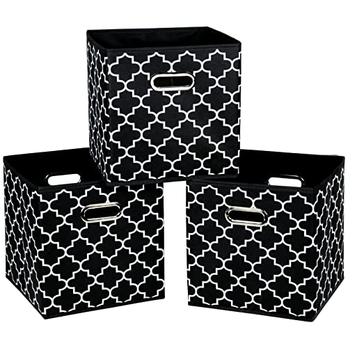 Fabric Cloth Storage Bins,Fabric Cube Organizer with Dual Handles Foldable Cube Storage Baskets for Home Bedroom Storage,Set of 3,(Black light) - color: Black light, size: 3 Pack