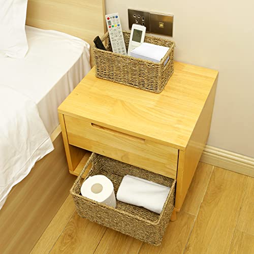 HOONEX Wicker Baskets for Storage, Seagrass Baskets with Dual Handles, Woven Baskets for Shelves, Set of 2, Natural - color: Natural (Seagrass), size: 12 x 8 x 6 inches