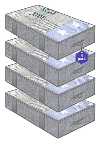 Onlyeasy Underbed Storage Bags Organizer, 4 Pack Large Capacity Under Bed Storage Containers with Reinforced Handles, Foldable Fabric Storage Bins with Clear Window, Herringbone Grey, 7MXRUBBP4 - color: Set of 4 Basic Soft Side Wall - Herringbone Grey