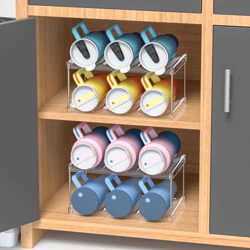 Stackable Water Bottle Organizer for Cabinet,2 Tier Water Bottle Holder for Stanley Yeti 40 oz Bottle Shelf,Clear Tumbler Storage Organizer,Wine Rack,Cup Organizer for Kitchen Cabinets Counter Pantry - size: 2 Tier-Hold 6 Bottles