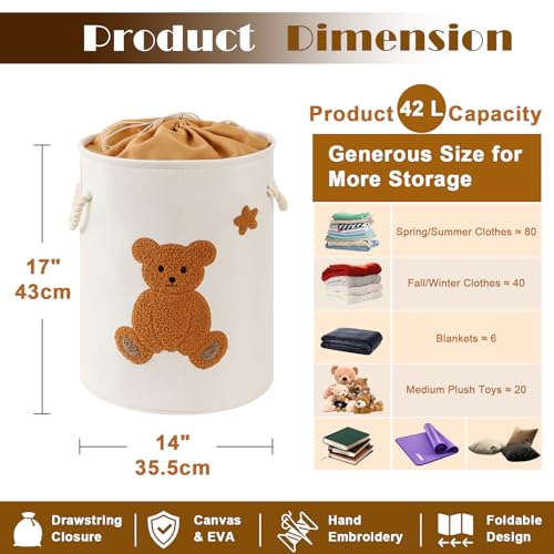 Kids Laundry Basket Nursery Hamper Baby Laundry Basket Stuffed Animal Toys Storage Baskets for Toddler Room Decor, Dirty Clothes Hampers with Drawstring Closure for Bedroom/Living Room/Nursery, Bear - color: Bear
