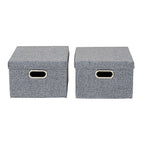 Household Essentials Collapsible Cotton Blend Storage Box with Lid and Metal Grommet Handle, Set of 2, Grey - color: Gray, size: 2 Count