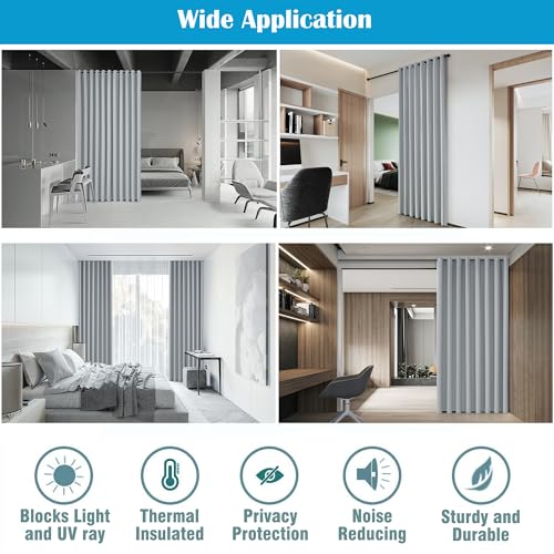 2-in-1 Room Darkening Curtain & Room Divider - Extra Wide & Heavy-Duty Partition Curtain for Bedroom/Office/Loft - Cheaper Than Building Walls! 12.5ft W x 8ft L, White, 1 Panel - color: Greyish White, size: 150"W x 96"L (Pack of 1)