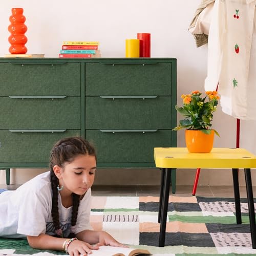 tinge Naima Premium Fabric Dresser - Strong Metal Frame, 6 Spacious Sag-Proof Drawers with Sleek Metal Handles - Premium & Durable Storage Solution for Your Home (Green) - color: Green, size: 14"D x 39.5"W x 28"H (6 Drawers)
