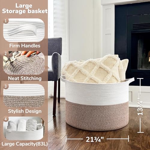 Goodpick Large Storage Basket, 83L Dorm Room Essentials, Blanket Woven Rope Basket for Living Room, Baby Blanket Storage, 21.7 x 13.8 inches - color: Mele, size: 21.7x21.7x13.8 Inch (Pack of 1)