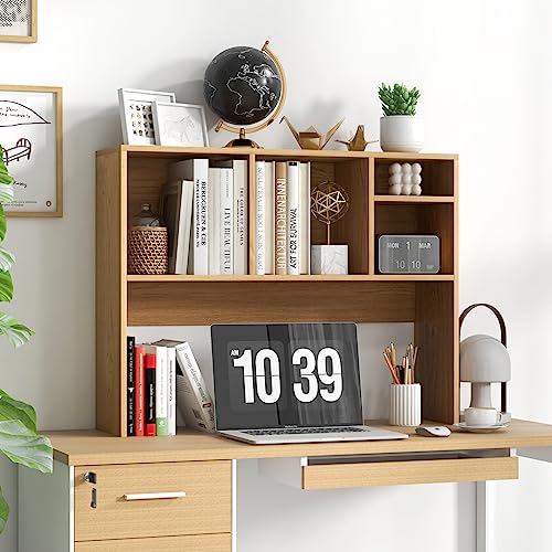 Tangkula Desktop Bookshelf, Countertop Storage Hutch with 4 Shelves for Computer Desk, Desktop 2-Tier Display Rack, Multipurpose Wood Desktop Hutch Storage Organizer for Dorm Office - color: Natural, size: 4 Shelves