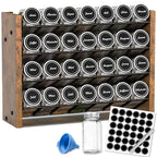 NESAPTO Spice Rack Organizer with 28 Glass Spice Jars, Wood 4-Tier Seasoning Organizer with Labels for Cabinet, Pantry, Countertop or Wall Mount, Chalk Marker and Funnel Set, 14" W × 9.4" H - size: With 28 Jars, 14"W × 9.4"H